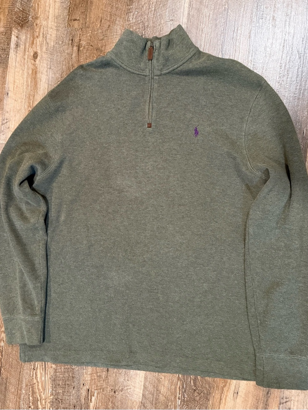 Ralph Lauren Men’s Olive Green Half-Zip Sweater with Purple Polo Logo